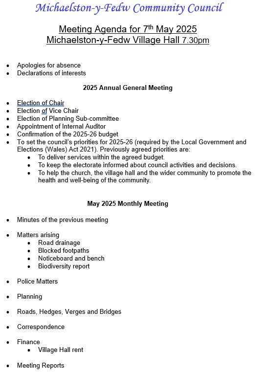 May 2025 agenda